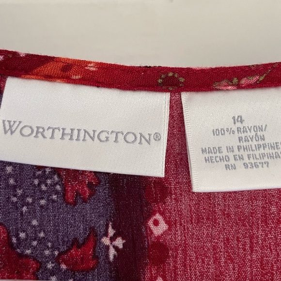 Size 14 Worthington, cinnamon red and purple patterns, button-down blouse - Picture 6 of 7
